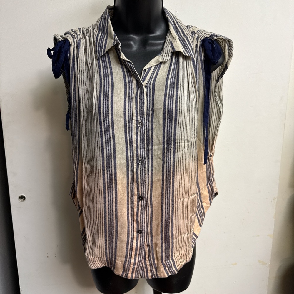 Free People striped button-down tie ruched top